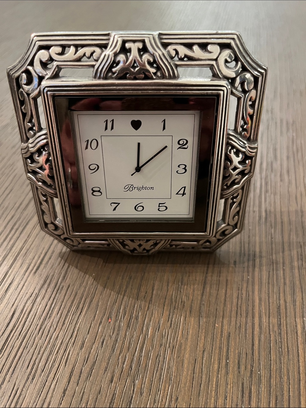 Brighton Silver-Tone Ornate Square Clock